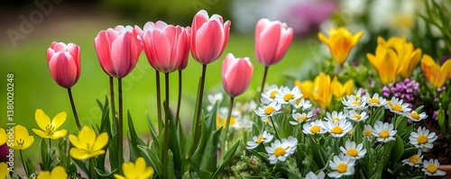 Colorful Flowers Blossoming in Springtime Celebration of Nature