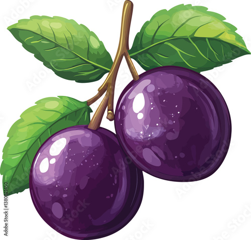 plums with leaves