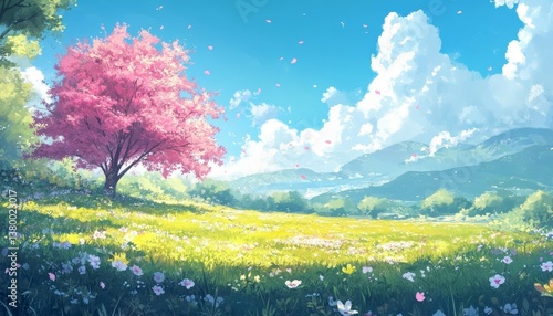 Vibrant Wildflowers Blooming in a Serene Spring Meadow Landscape