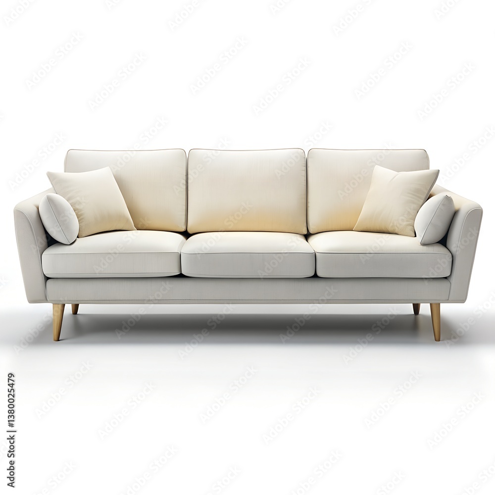 Fototapeta premium Modern Three-Seater Sofa with Indoor Plants on White Background