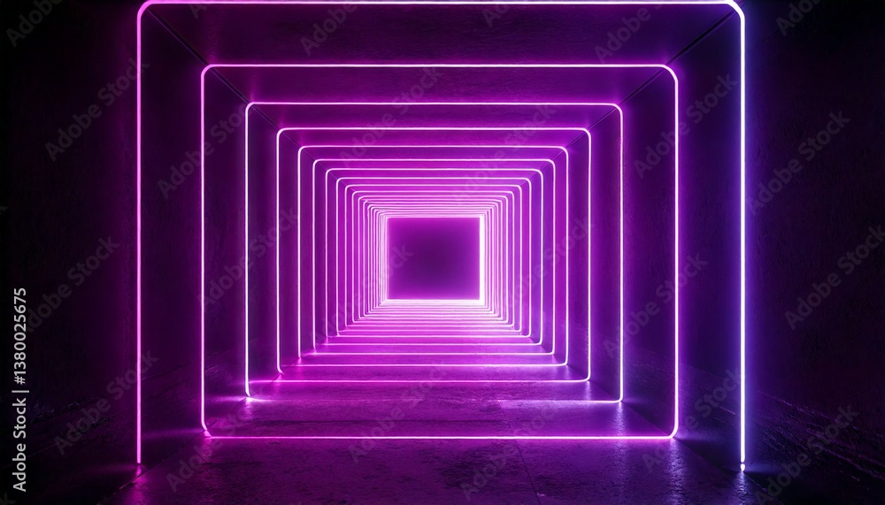 Fototapeta premium Neon purple abstract square tunnel in 3D render
