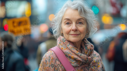 Wallpaper Mural Elderly Woman Observes Ecological Protest in Montreal: Urban Environmental Awareness Scene Torontodigital.ca