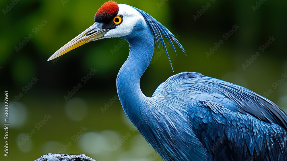 Obraz premium Elegant Blue Crane Portrait Displaying Detailed Plumage and Graceful Pose