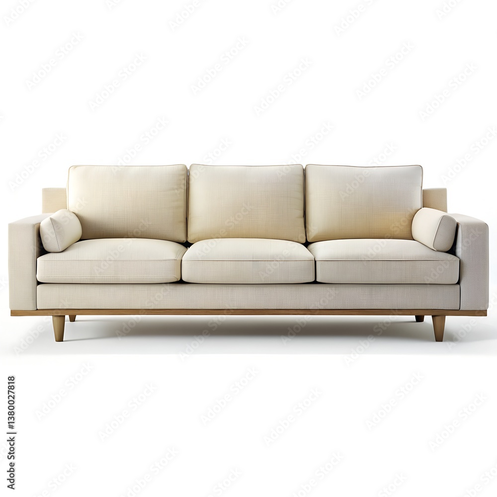 Fototapeta premium Modern Three-Seater Sofa with Indoor Plants on White Background