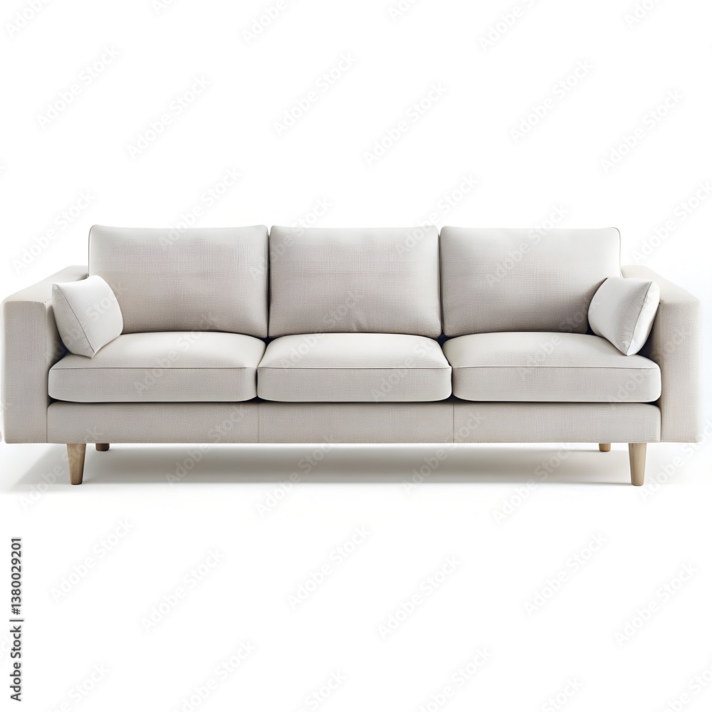 Modern Three-Seater Sofa with Indoor Plants on White Background Modern Three-Seater Sofa with Indoor Plants on White Background