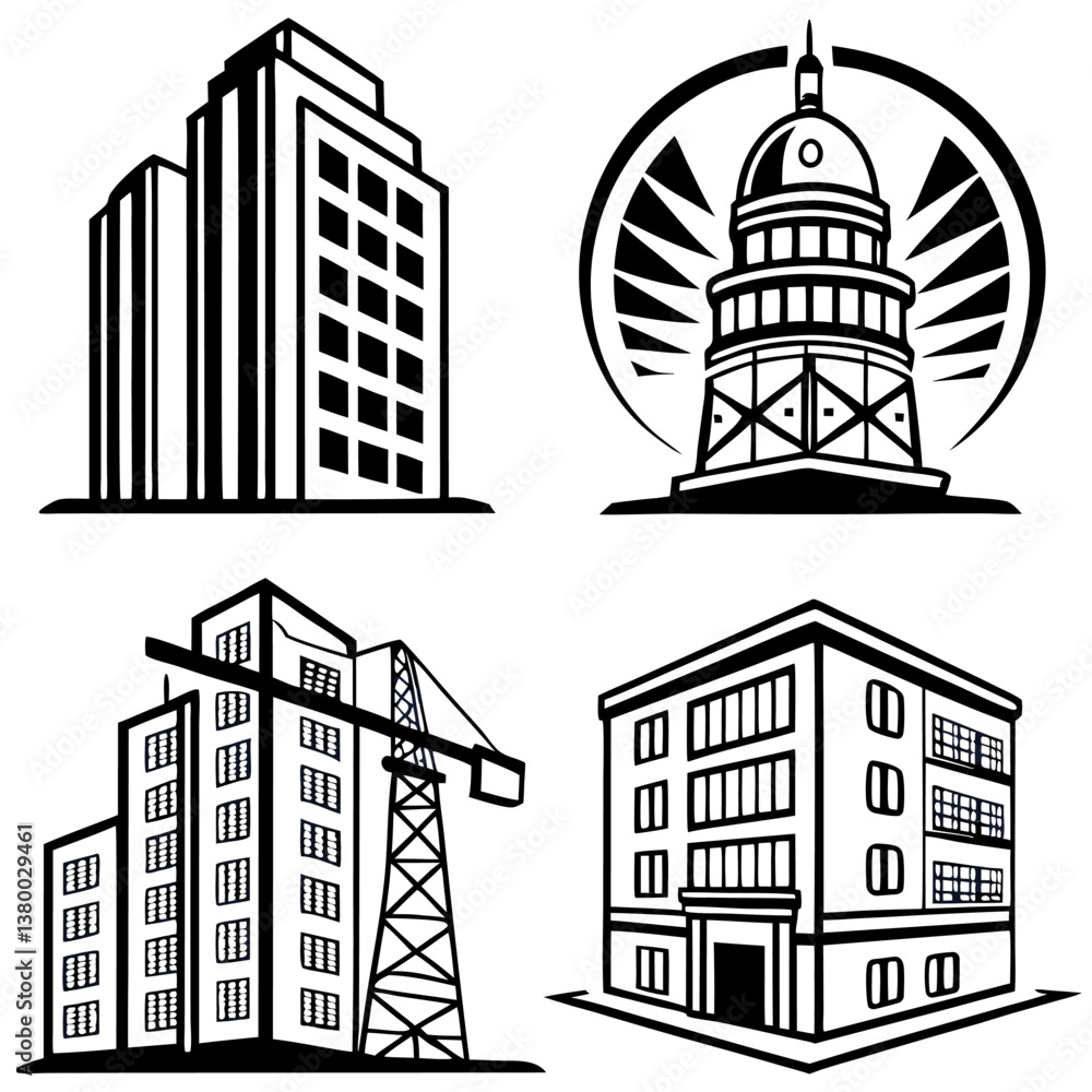 Fototapeta premium building-icon-vector-set--apartment-illustration