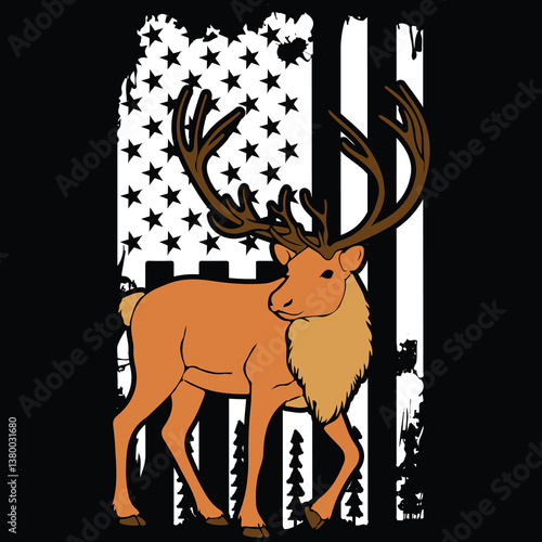 Svalbard Reindeer and Distressed USA Flag