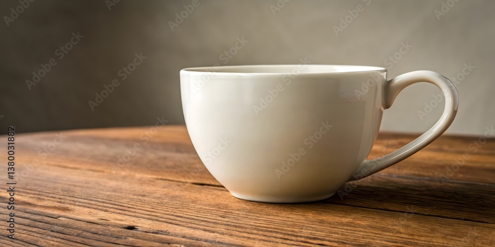 White Traditional Cup Resting on Table with Clean Background - Timeless Elegance White Traditional Cup Resting on Table with Clean Background - Timeless Elegance