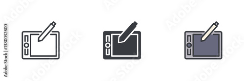 Graphic tablet with a stylus different style icon set