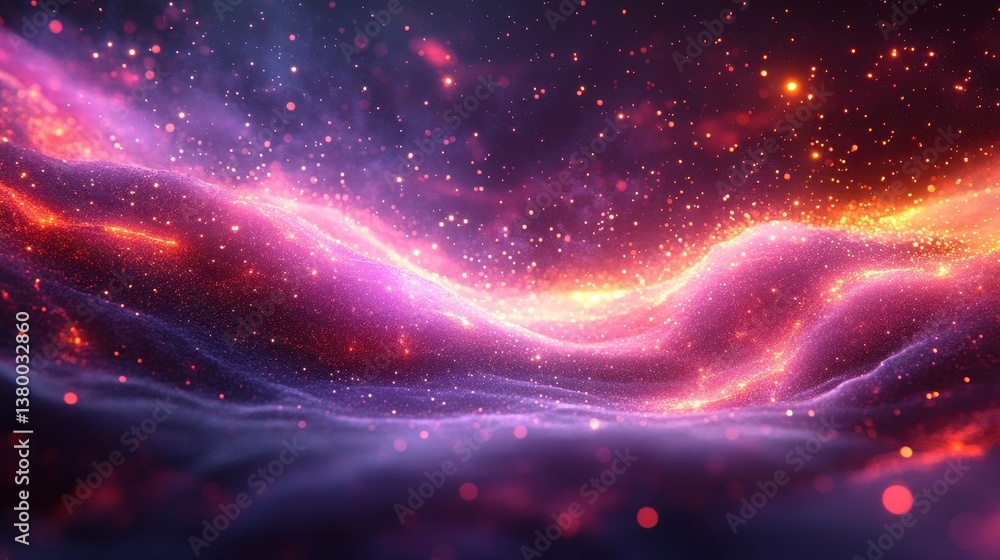 Fototapeta premium Vibrant cosmic scene with flowing purples, reds, and sparkling star dust