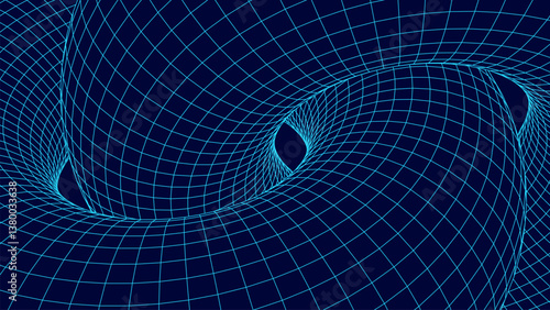 Abstract geometric wireframe tunnel. 3D funnel, wormhole or vortex. Technology vector background. Vector illustration.
