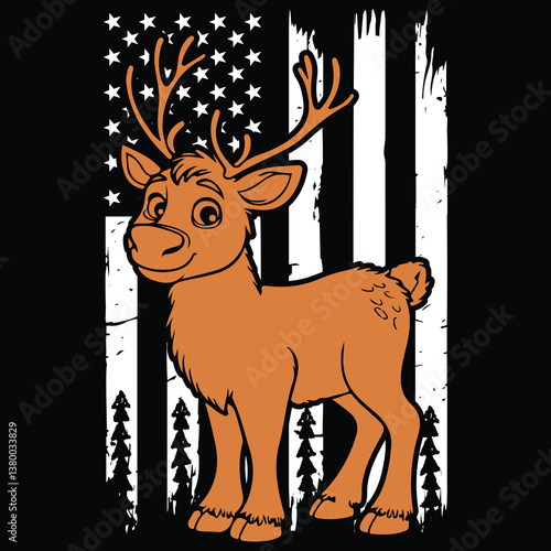 Принти на полотні Sven Reindeer and Distressed USA Flag