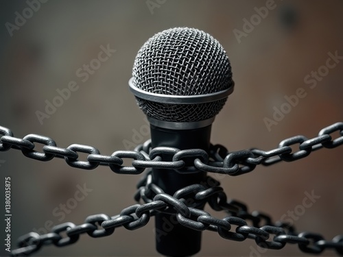 A microphone breaking free from chains of censorship