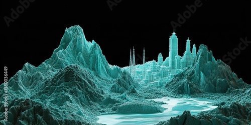 Twin valleys of Chongqing's Huaying Mountain dominate the scene, their peaks crowned with ancient pagodas. 