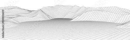 3d Landscape. Abstract wireframe structure. Technology topographic background. Vector illustration