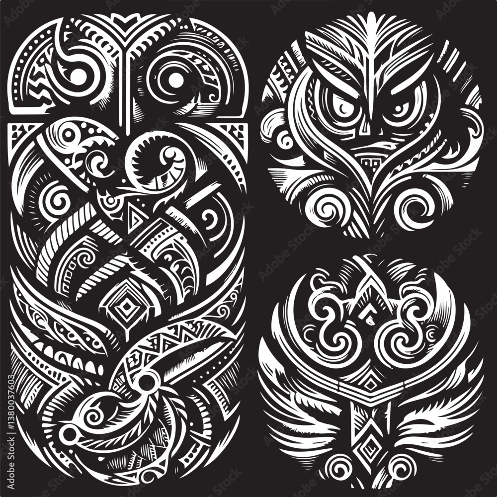 Obraz premium Luxury Ornamental Tattoos Vintage Vector Bundle | Baroque, Royal Frames & Floral Designs