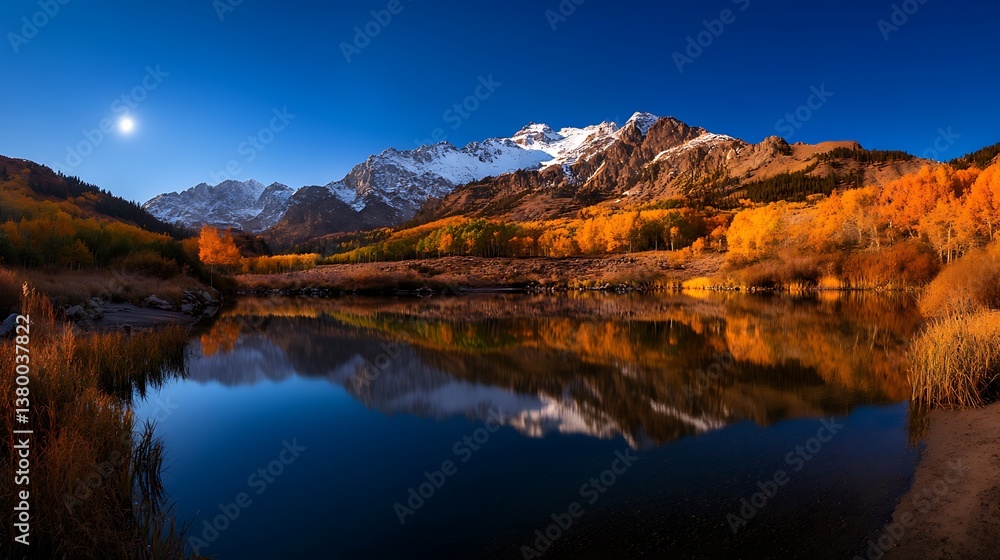 Moonlit Autumn Reflection Colorado Mountain Lake. Moonlit Autumn Reflection Colorado Mountain Lake.