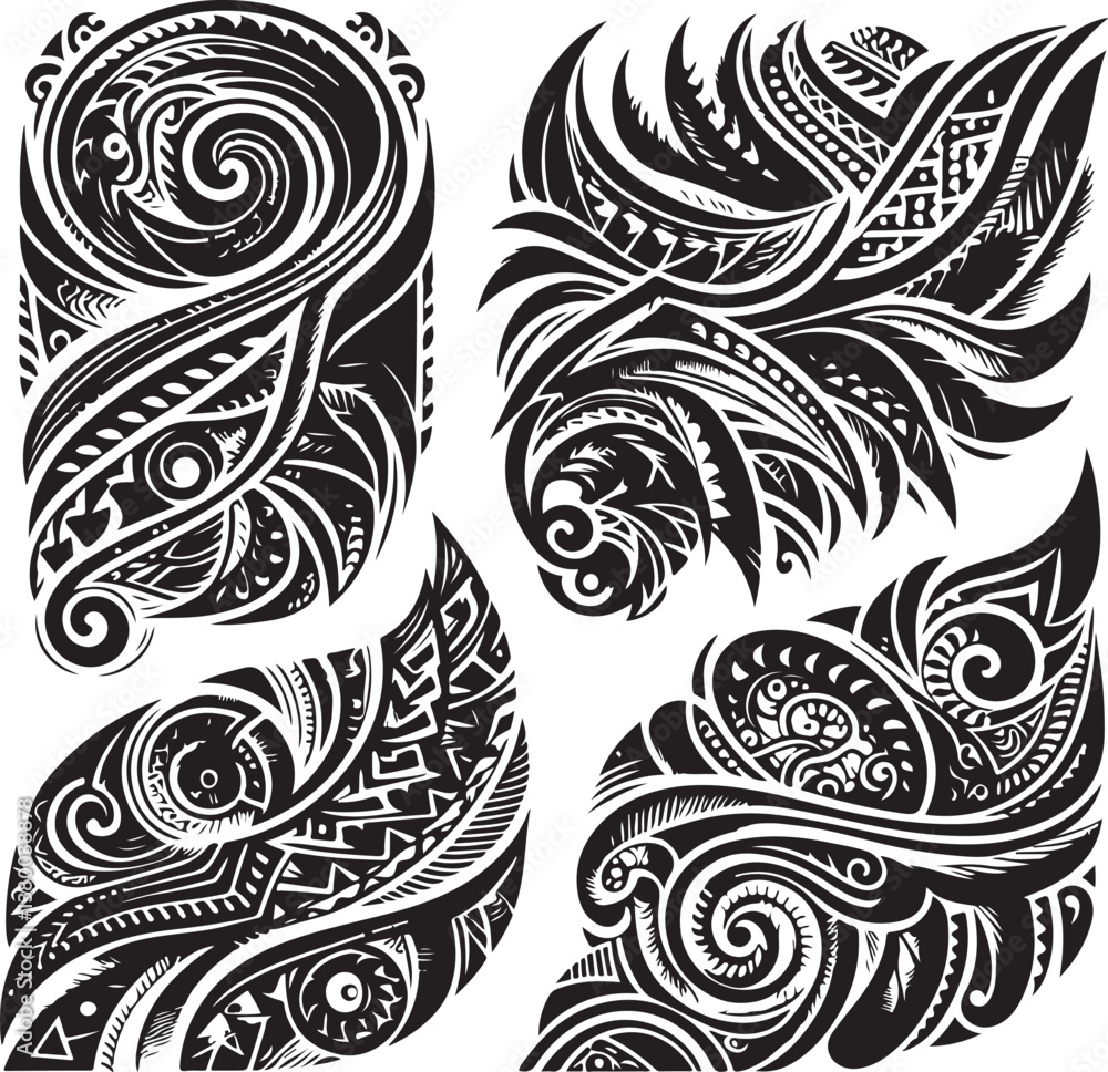 Fototapeta premium Luxury Ornamental Tattoos Vintage Vector Bundle | Baroque, Royal Frames & Floral Designs