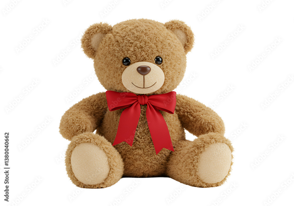 Obraz premium Soft Plush Teddy Bear with Red Bow for Gift, Isolated on White