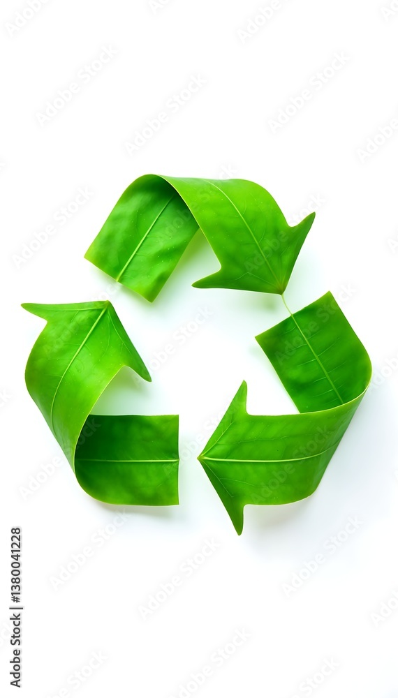 Obraz premium Generative AI Green recycle symbol made of leaves on white background