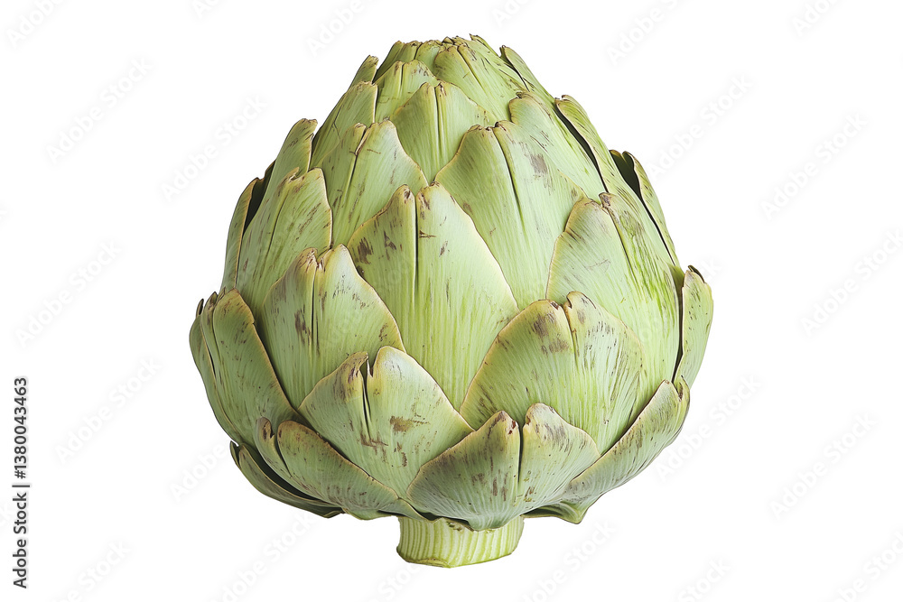 Fototapeta premium Single fresh green artichoke with detailed texture isolated on white transparent background. Concept of healthy eating, organic food, and vegetarian diet