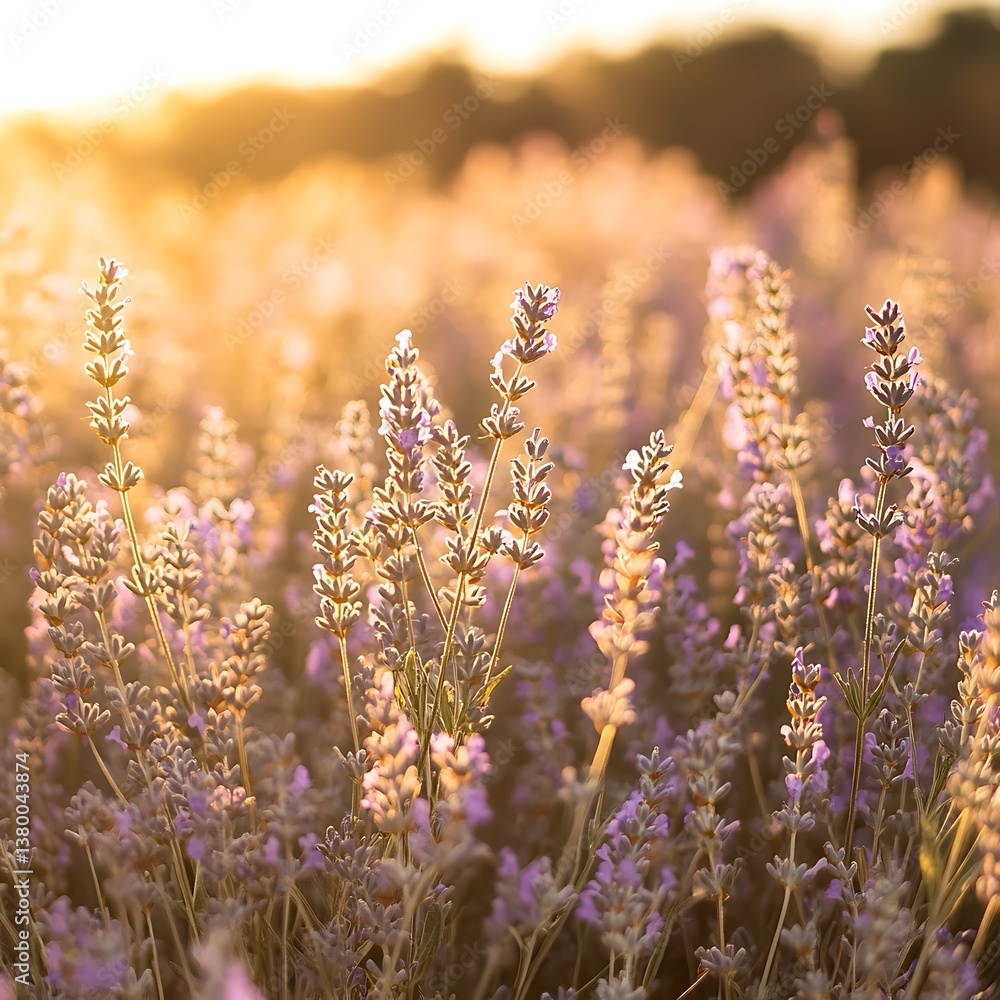 Obraz premium A field of lavender in soft golden light