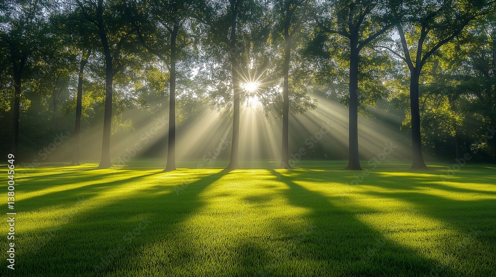 Sunlight Through Trees on a Green Lawn Sunlight Through Trees on a Green Lawn