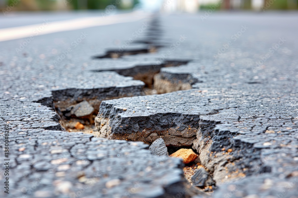 A close up image of a cracked road surface A close up image of a cracked road surface
