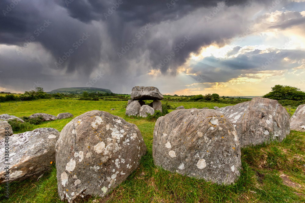A tomb at Carrowmore Megalithic Cemetery located near Sligo town on the Coolera Peninsula in County Sligo, Ireland
