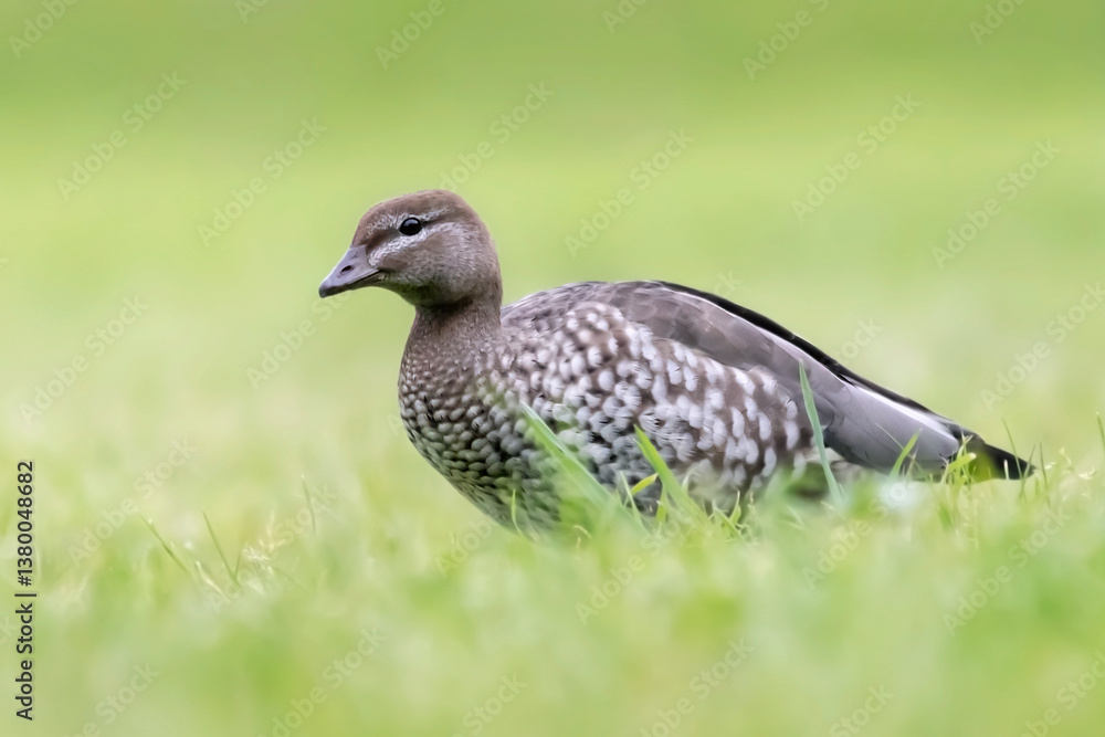 Chenonetta jubata - Australian Wood Duck - female walking through grass Chenonetta jubata - Australian Wood Duck - female walking through grass