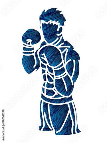 Silhouette Boxing Sport Kickboxing Muay Thai Boxer Ready to Fight Action Cartoon Graphic Vector