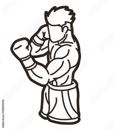 Boxing Sport Kickboxing Muay Thai Boxer Punching Action Cartoon Graphic Vector