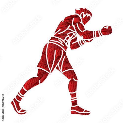Boxing Sport Kickboxing Muay Thai Boxer Punching Action Cartoon Graphic Vector
