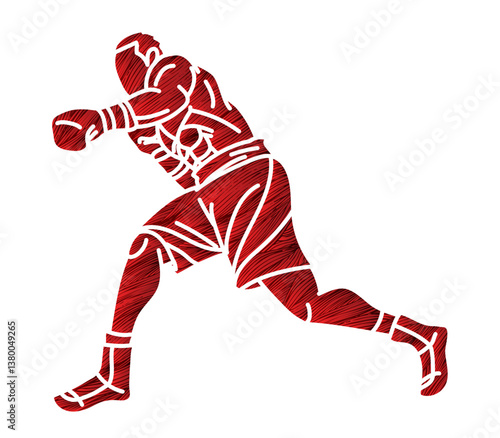 Silhouette Boxing Sport Kickboxing Muay Thai Boxer Punching Action Cartoon Graphic Vector