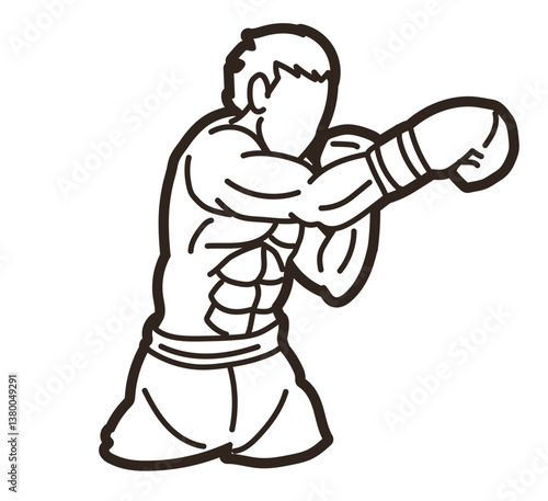 Outline Boxing Sport Kickboxing Muay Thai Boxer Punching Action Cartoon Graphic Vector