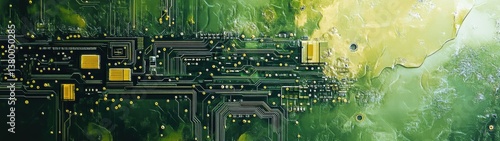Abstract Circuit Board Design with Glossy Green and Yellow Colors