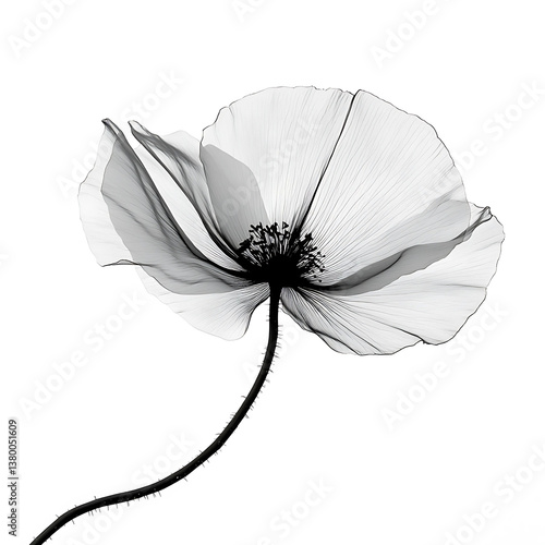 Wallpaper Mural Black and white poppy flower with delicate translucent petals and curved stem isolated on white background art
 Torontodigital.ca