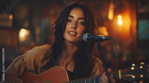Woman sings, plays guitar