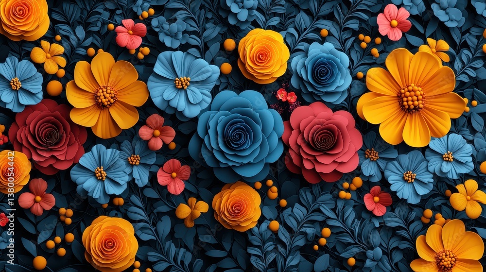 A seamless floral pattern, bursting with vibrant hues of red, blue, and yellow, adorned a retro background reminiscent of the mid-20th century, creating a sense of nostalgia and timeless elegance. A seamless floral pattern, bursting with vibrant hues of red, blue, and yellow, adorned a retro background reminiscent of the mid-20th century, creating a sense of nostalgia and timeless elegance.