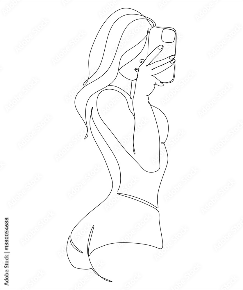 Abstract linear drawing of woman in swimsuit. Vector illustration Abstract linear drawing of woman in swimsuit. Vector illustration
