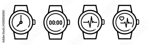 Smartwatch for tracking physical fitness and telemedicine - set of vector icon	