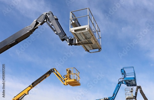 Wallpaper Mural Four aerial working platforms of cherry pickers against blue cloudy sky. Torontodigital.ca