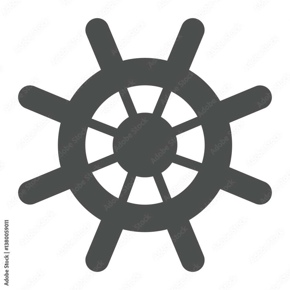Obraz premium Marine steering wheel solid icon, marine navigation concept. Vector graphics. Ship, vessel rudder sign on white background, glyph style icon for mobile or web design.