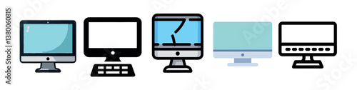 Computer and factory icons symbolizing technology development and digital industry growth