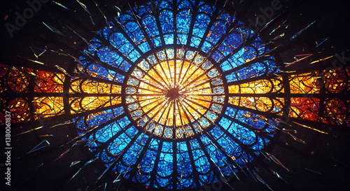 Colorful Stained Glass Window Exploding Into Vibrant Shards