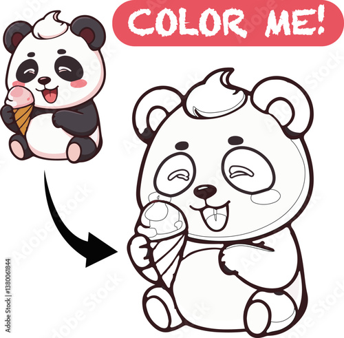 Line and color Panda vector illustration for kids coloring book