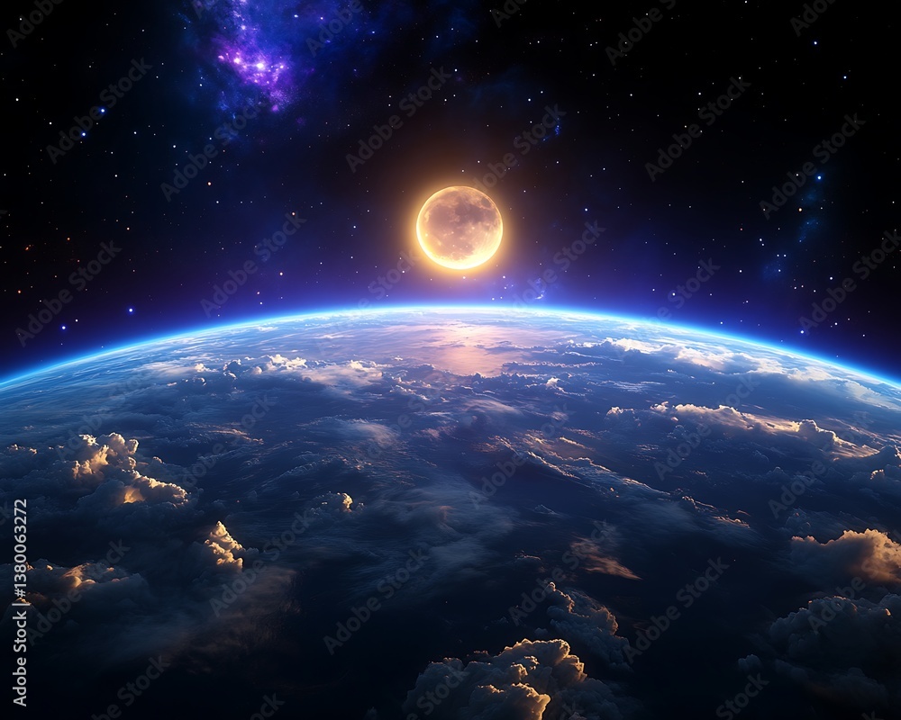 Earthrise with Moon, Night Sky, and Space. Earthrise with Moon, Night Sky, and Space.