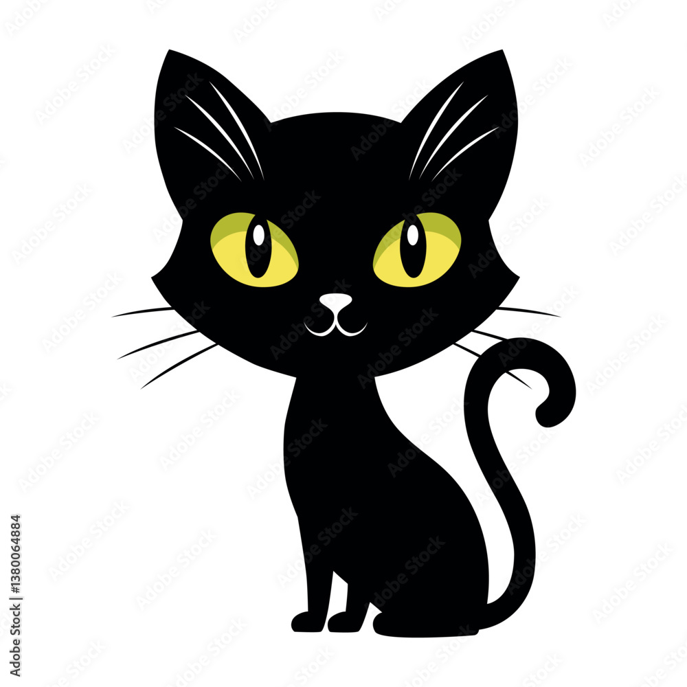 Cute black kitten with big yellow eyes cartoon vector mascot Cute black kitten with big yellow eyes cartoon vector mascot