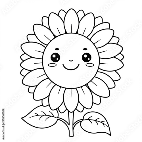 funny cartoon flower coloring page for kids	