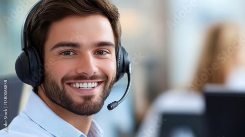 Happy professional wearing headset and smiling.